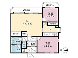 ハイネス青葉台B棟 2LDKの間取図画像
