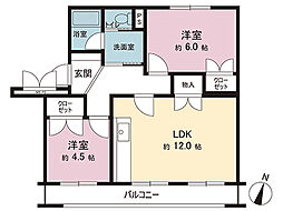 生田住宅1号棟 2LDKの間取図画像