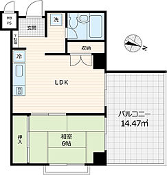 朝日九段マンション 1LDKの間取図画像
