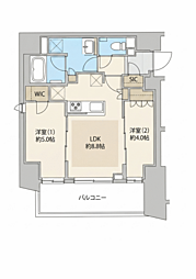 ザ・ヒルズ武蔵小金井レジデンス 2LDKの間取図画像