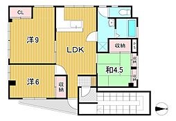 シャトー野村 3LDKの間取図画像