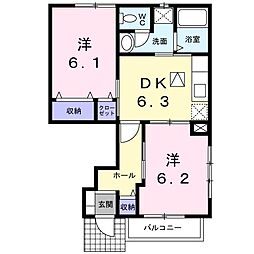 アンソレイエ1 2DKの間取図画像