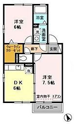 オーベンロープB 2DKの間取図画像