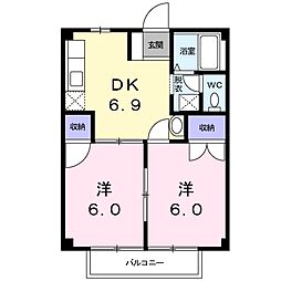 ブルーキャッスル 2DKの間取図画像