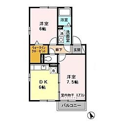 オーベンロープA 2DKの間取図画像