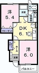 サンパティークA 2DKの間取図画像