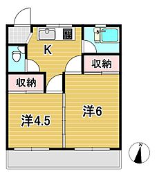 諏訪原アパート 2Kの間取図画像