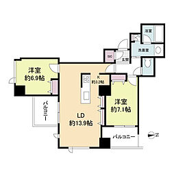 クロスレジデンス大阪新町 2LDKの間取図画像
