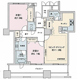 ライオンズタワー葵 2LDKの間取図画像