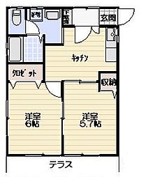 グラーサグランペール 2DKの間取図画像