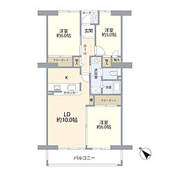 UR都市機構グリーンヒルズ鷹取6号棟 3LDKの間取図画像