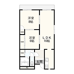 プレゼンス西浜 2LDKの間取図画像