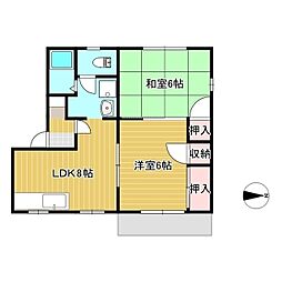 サンライズ城東2号館 2DKの間取図画像