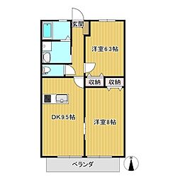 エーデルハイムC 2DKの間取図画像