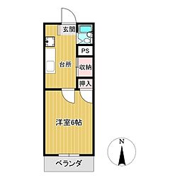 カルム津山ビル 1Kの間取図画像