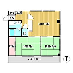 カレント国分寺ハイツA棟 2LDKの間取図画像