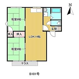 旭レジデンスB 2LDKの間取図画像