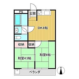 カレント二宮A 2DKの間取図画像