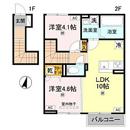 リアン平松B棟 2LDKの間取図画像