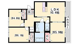 セジュールアカネB棟 3LDKの間取図画像