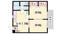 エル・ガーデンA棟 2DKの間取図画像