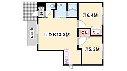 シャーメゾンクラヴィエ上中B棟 2LDKの間取図画像
