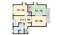 ハローヴィレッジB棟 3DKの間取図画像