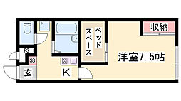 レオパレス若草 1Kの間取図画像