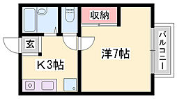 サンシティ小林A棟 1Kの間取図画像