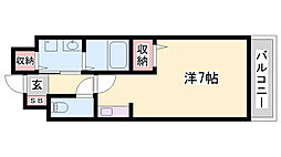 エメラルド雅2 1Kの間取図画像