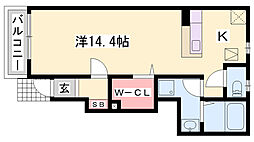 イースト・エレガントA棟 1Kの間取図画像