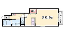 エスターブレA棟 1Kの間取図画像