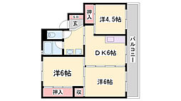 ビレッジハウスつるみ2号棟 3DKの間取図画像