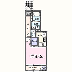 RiverTerrace2 1Kの間取図画像
