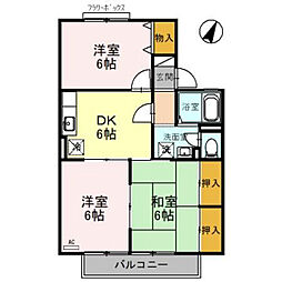 プレミールコートA棟 3DKの間取図画像