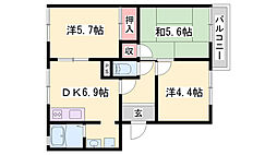 ガーデンハイツ緑ケ丘B棟 3DKの間取図画像