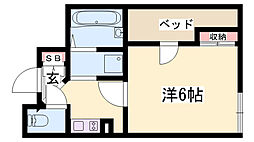 レオネクストblanche 1Kの間取図画像