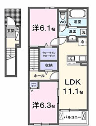 サンセールVIII A 2LDKの間取図画像