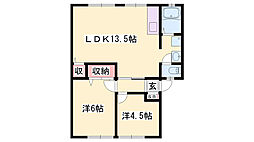 ハイツサンライフB 2LDKの間取図画像