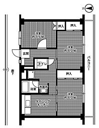 ビレッジハウス奥北野4号棟 3DKの間取図画像