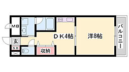 リバーサイド白鷺 1DKの間取図画像