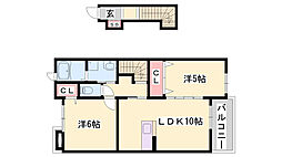ヒルサイド緑ケ丘A棟 2LDKの間取図画像