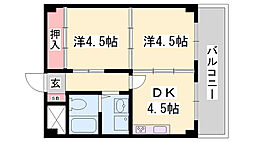 飾磨中村コーポ 2DKの間取図画像