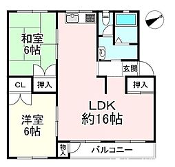 名谷1団地5号棟 2LDKの間取図画像