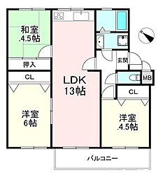 高倉台1-2団地6号棟 3LDKの間取図画像