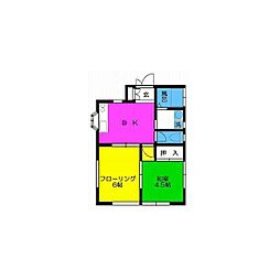 富士見台ハイツ南 2DKの間取図画像