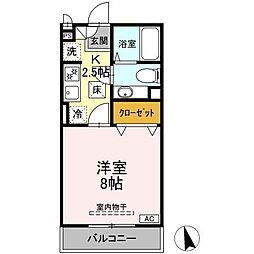 プランドールA 1Kの間取図画像