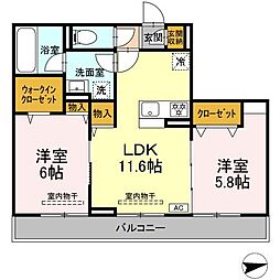 茅ヶ崎市香川3丁目アパート 2LDKの間取図画像