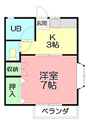 ひまわりハイツ 1Kの間取図画像