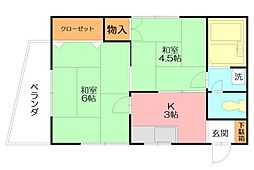 嶋津コーポ 2Kの間取図画像